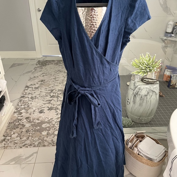 Polo Ralph Lauren 100 percent linen midi dress navy blue size 14 and a 4 new - Picture 11 of 17